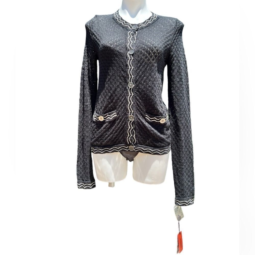 MISSONI For Target Sweater Jacket Black Chevron Print White Trim New Size Small